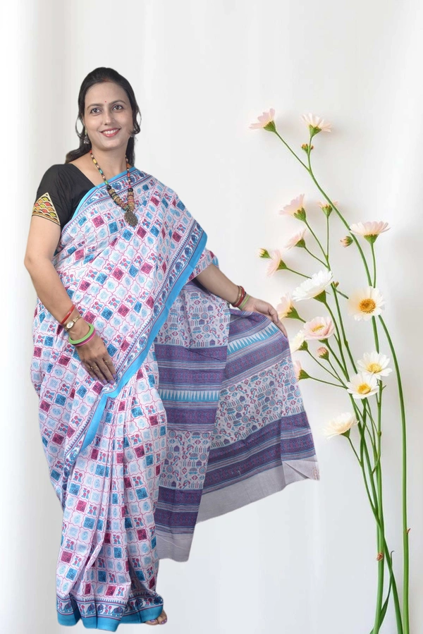 SKU-0723 :  Pure Cotton Saree – Handwoven, Lightweight & Breathable Fabric - Hand Wash Only, No