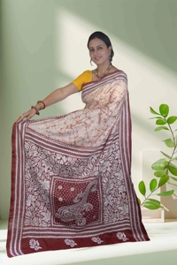 SKU-0735 : Handcrafted Pure Silk Kantha Stitch Saree – Elegant Traditional Wear - Dry Wash, Yes