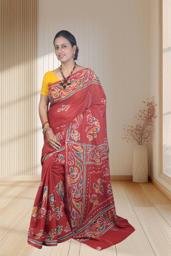 SKU-0737 : Pure Cotton Batik Saree – Handcrafted & Lightweight Traditional Wear