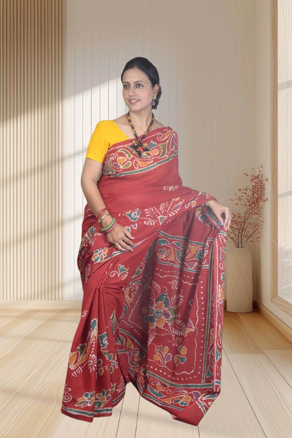 SKU-0737 : Pure Cotton Batik Saree – Handcrafted & Lightweight Traditional Wear