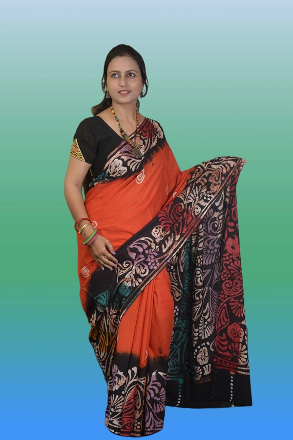 SKU-0725 : Pure Cotton Batik Saree – Handcrafted & Lightweight Traditional Wear - Hand Wash Only, No