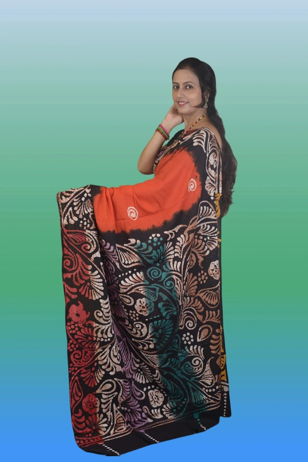 SKU-0725 : Pure Cotton Batik Saree – Handcrafted & Lightweight Traditional Wear - Hand Wash Only, No