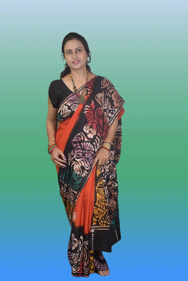 SKU-0725 : Pure Cotton Batik Saree – Handcrafted & Lightweight Traditional Wear - Hand Wash Only, No