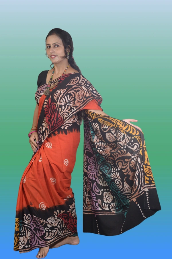 SKU-0725 : Pure Cotton Batik Saree – Handcrafted & Lightweight Traditional Wear - Hand Wash Only, No
