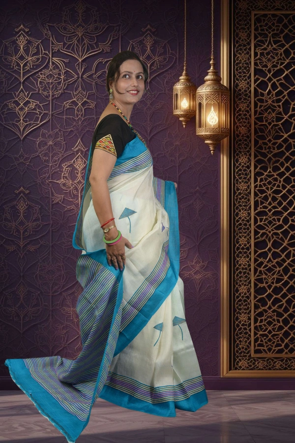 SKU-0727 : Handcrafted Pure Silk Kantha Stitch Saree – Elegant Traditional Wear - Dry Wash, Yes