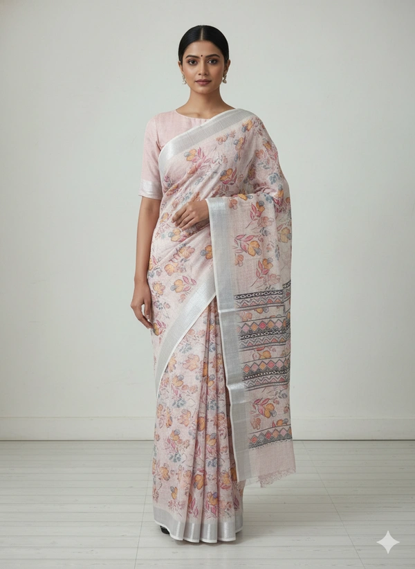 SKU1314 : Elegant Pure Linen Saree – Lightweight, Breathable & Handwoven Elegance - Hand Wash, Yes