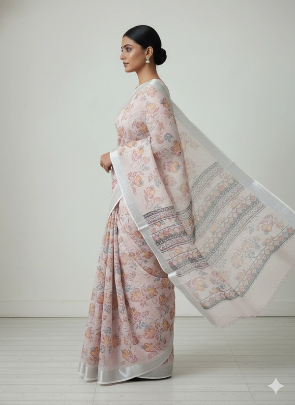 SKU1314 : Elegant Pure Linen Saree – Lightweight, Breathable & Handwoven Elegance - Hand Wash, Yes