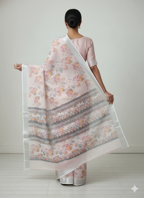 SKU1314 : Elegant Pure Linen Saree – Lightweight, Breathable & Handwoven Elegance - Hand Wash, Yes