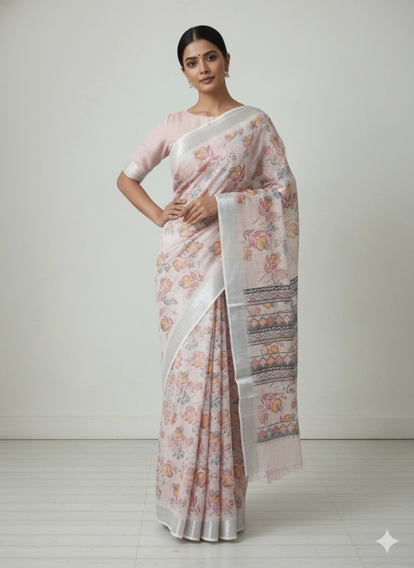 SKU1314 : Elegant Pure Linen Saree – Lightweight, Breathable & Handwoven Elegance - Hand Wash, Yes