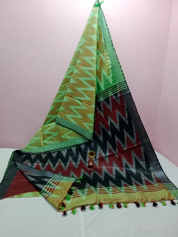 SKU0775 :  Traditional Pure Cotton Katki Tant – Soft, Lightweight & Handwoven for Elegant Look - Normal Length 6.3 mtr Plus, Green, Buti / Booti, Soft wash, Yes