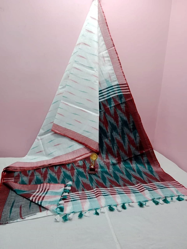 SKU0777 : Traditional Pure Cotton Katki Tant – Soft, Lightweight & Handwoven for Elegant Look - Normal Length 6.3 mtr Plus, Offwhite, Buti / Booti, Soft wash, Yes