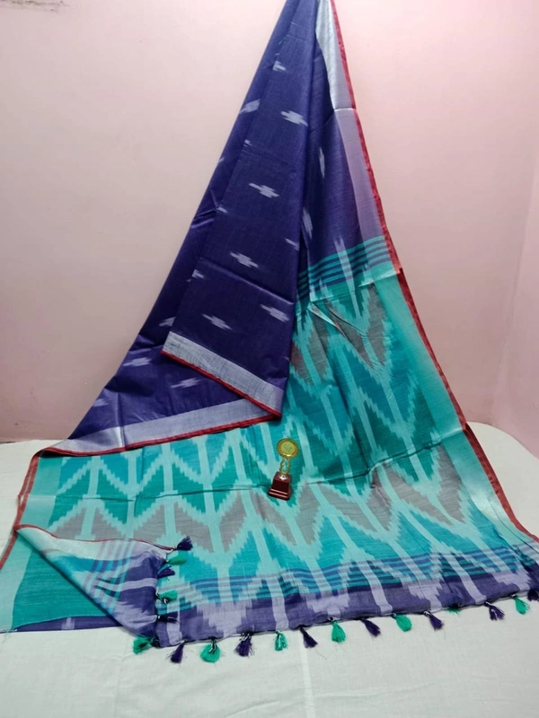  SKU0778: Traditional Pure Cotton Katki Tant – Soft, Lightweight & Handwoven for Elegant Look - Normal Length 6.3 mtr Plus, Blue, Buti / Booti, Soft wash, Yes