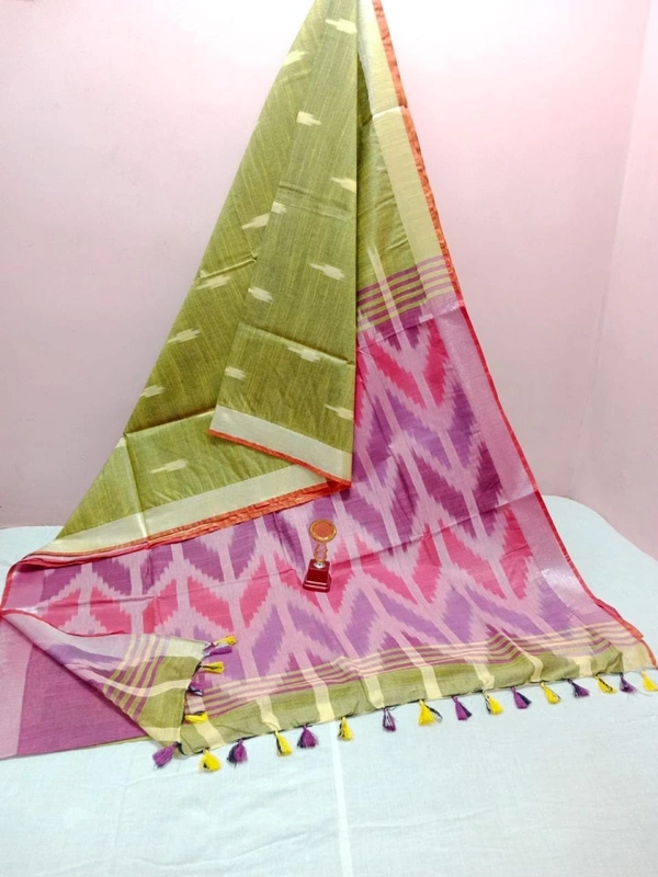 SKU0780 : Traditional Pure Cotton Katki Tant – Soft, Lightweight & Handwoven for Elegant Look - Normal Length 6.3 mtr Plus, PestaGreen, Buti / Booti, Soft wash, Yes