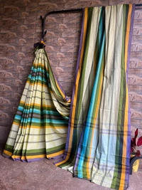 SKU0799 : Elegant Handwoven Khadi Cotton Saree – Lightweight & Breathable Traditional Wear - Hand Wash, Yes