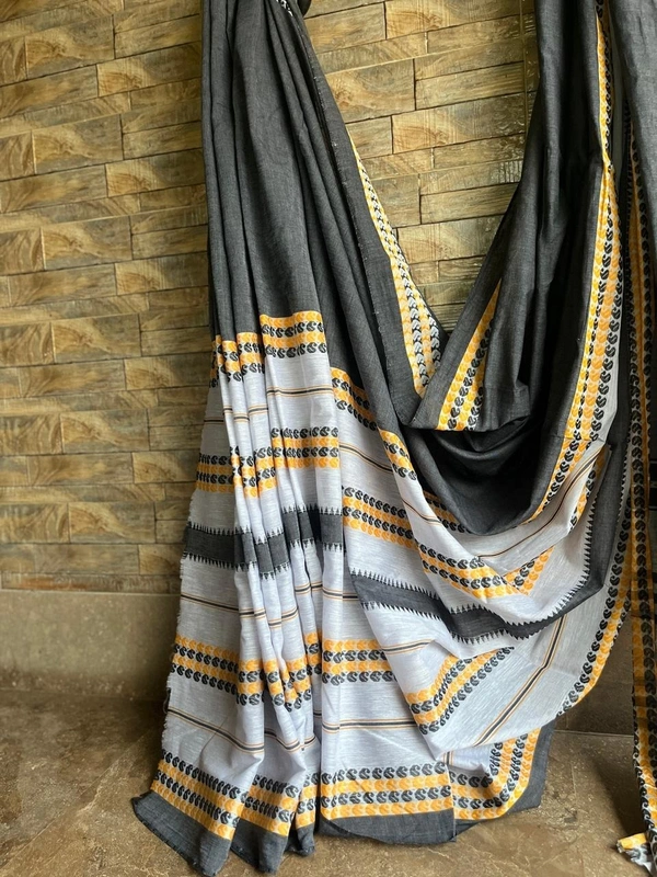 SKU0801 : Elegant Handwoven Khadi Cotton Saree – Lightweight & Breathable Traditional Wear - Hand Wash, Yes