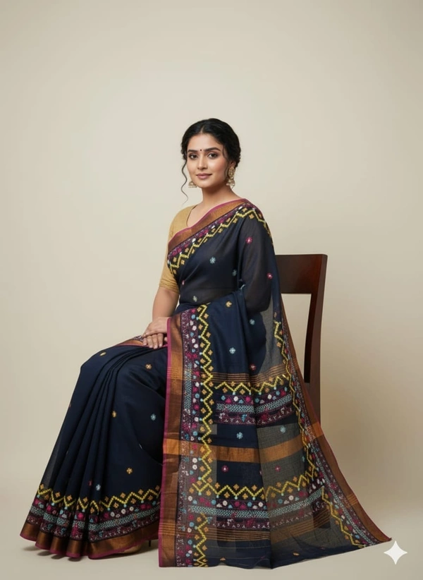 SKU1119 : Elegant Pure Resham Silk Saree – Gujrati Lambani Handwoven Ethnic Wear - Dry wash, Yes