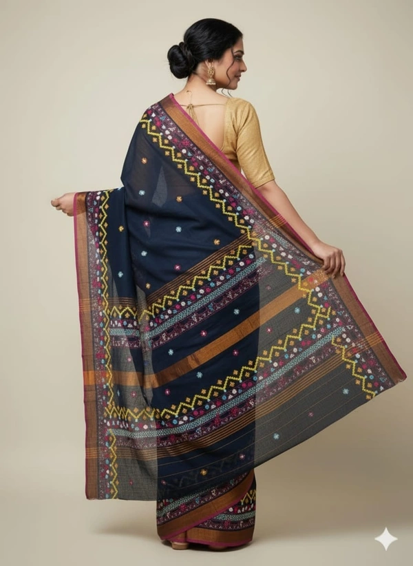 SKU1119 : Elegant Pure Resham Silk Saree – Gujrati Lambani Handwoven Ethnic Wear - Dry wash, Yes