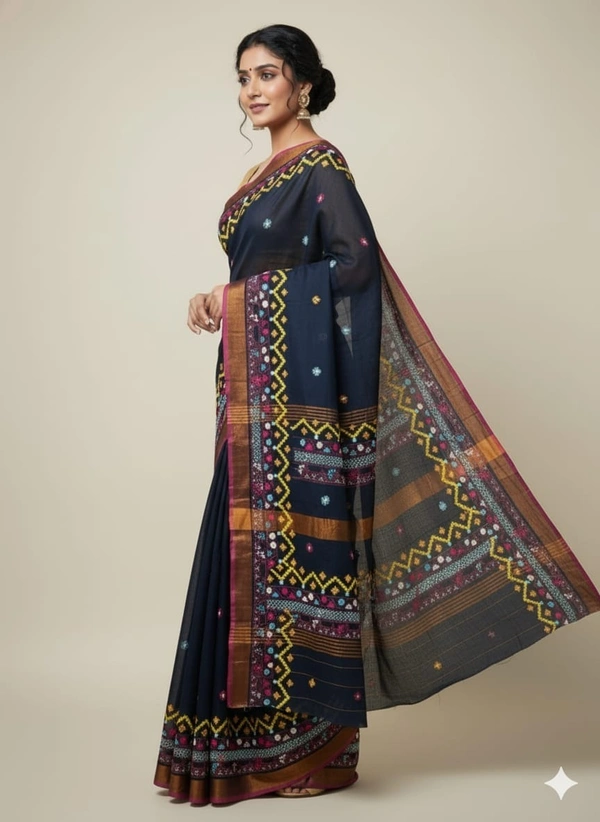 SKU1119 : Elegant Pure Resham Silk Saree – Gujrati Lambani Handwoven Ethnic Wear - Dry wash, Yes