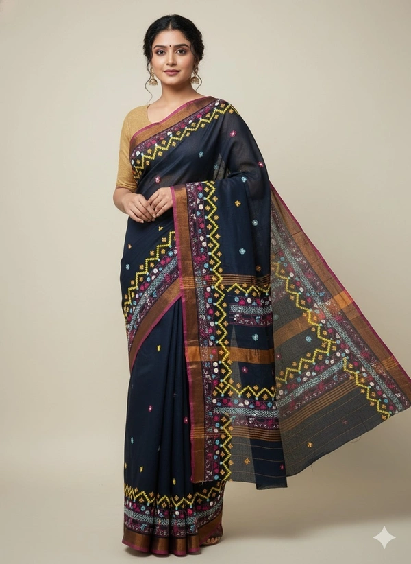 SKU1119 : Elegant Pure Resham Silk Saree – Gujrati Lambani Handwoven Ethnic Wear - Dry wash, Yes