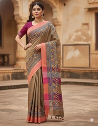 SKU1120 : Elegant Handwoven Bhagalpuri Saree – Lambani Work - Dry Wash, Yes