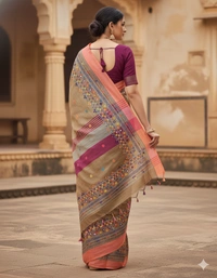 SKU1120 : Elegant Handwoven Bhagalpuri Saree – Lambani Work - Dry Wash, Yes