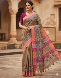 SKU1120 : Elegant Handwoven Bhagalpuri Saree – Lambani Work - Dry Wash, Yes