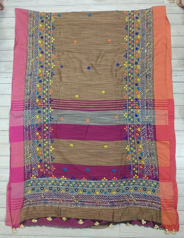 SKU1120 : Elegant Handwoven Bhagalpuri Saree – Lambani Work - Dry Wash, Yes
