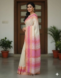 SKU1121 : Pure Khadi Cotton Saree – Handwoven, Lightweight & Breathable Fabric - Dry Wash, Yes