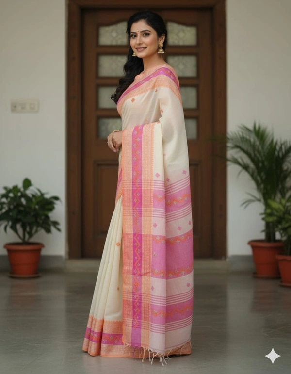 SKU1121 : Pure Khadi Cotton Saree – Handwoven, Lightweight & Breathable Fabric - Dry Wash, Yes