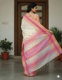 SKU1121 : Pure Khadi Cotton Saree – Handwoven, Lightweight & Breathable Fabric - Dry Wash, Yes