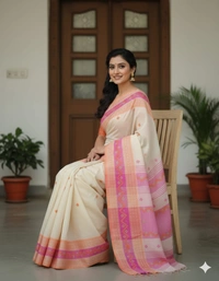 SKU1121 : Pure Khadi Cotton Saree – Handwoven, Lightweight & Breathable Fabric - Dry Wash, Yes