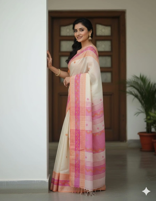 SKU1121 : Pure Khadi Cotton Saree – Handwoven, Lightweight & Breathable Fabric - Dry Wash, Yes