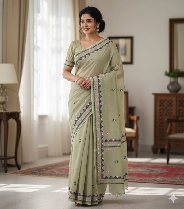 SKU1122 : Dhanekhali Tant Pure Handloom Cotton Saree – Handwoven, Lightweight & Breathable Fabric - Dry Wash, Yes