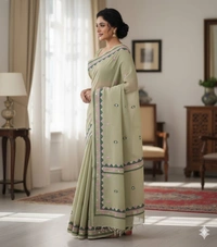 SKU1122 : Dhanekhali Tant Pure Handloom Cotton Saree – Handwoven, Lightweight & Breathable Fabric - Dry Wash, Yes