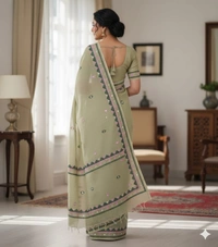 SKU1122 : Dhanekhali Tant Pure Handloom Cotton Saree – Handwoven, Lightweight & Breathable Fabric - Dry Wash, Yes