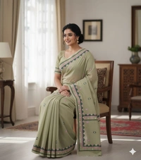 SKU1122 : Dhanekhali Tant Pure Handloom Cotton Saree – Handwoven, Lightweight & Breathable Fabric - Dry Wash, Yes