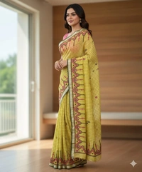 SKU1123 : Dhanekhali Tant Pure Handloom Cotton Saree – Handwoven, Lightweight & Breathable Fabric - Dry Wash, Yes