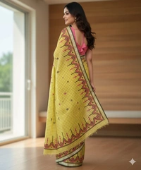 SKU1123 : Dhanekhali Tant Pure Handloom Cotton Saree – Handwoven, Lightweight & Breathable Fabric - Dry Wash, Yes