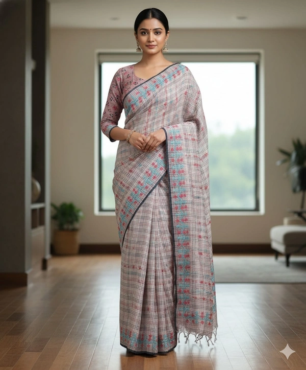 SKU1124 : Dhanekhali Tant Pure Handloom Cotton Saree – Handwoven, Lightweight & Breathable Fabric - Dry Wash, Yes