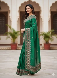 SKU1139 : Elegant Handwoven Bangalore Silk Saree – Gujrati Lambani Work - Dry Wash, Yes