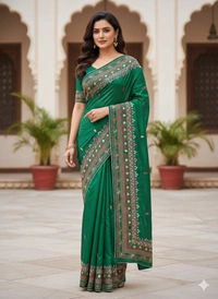 SKU1139 : Elegant Handwoven Bangalore Silk Saree – Gujrati Lambani Work - Dry Wash, Yes