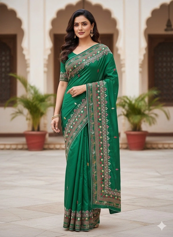 SKU1139 : Elegant Handwoven Bangalore Silk Saree – Gujrati Lambani Work - Dry Wash, Yes