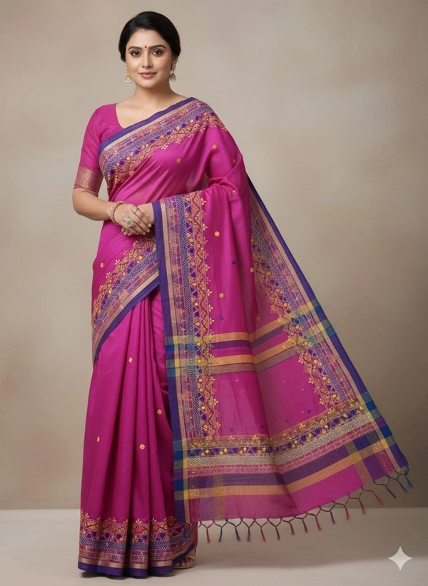SKU1125 : Pure Handloom Saree | Lambani Work | Handwoven, Lightweight & Breathable Fabric - Dry Wash, Yes