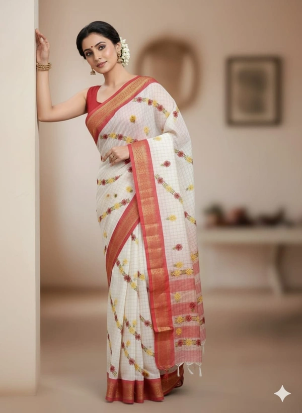 SKU1126 : Elegant Semi Silk Saree – Parsi Work - Dry Wash, Yes