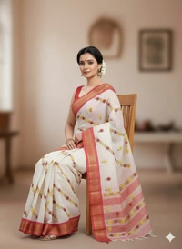 SKU1126 : Elegant Semi Silk Saree – Parsi Work - Dry Wash, Yes