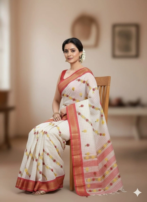 SKU1126 : Elegant Semi Silk Saree – Parsi Work - Dry Wash, Yes