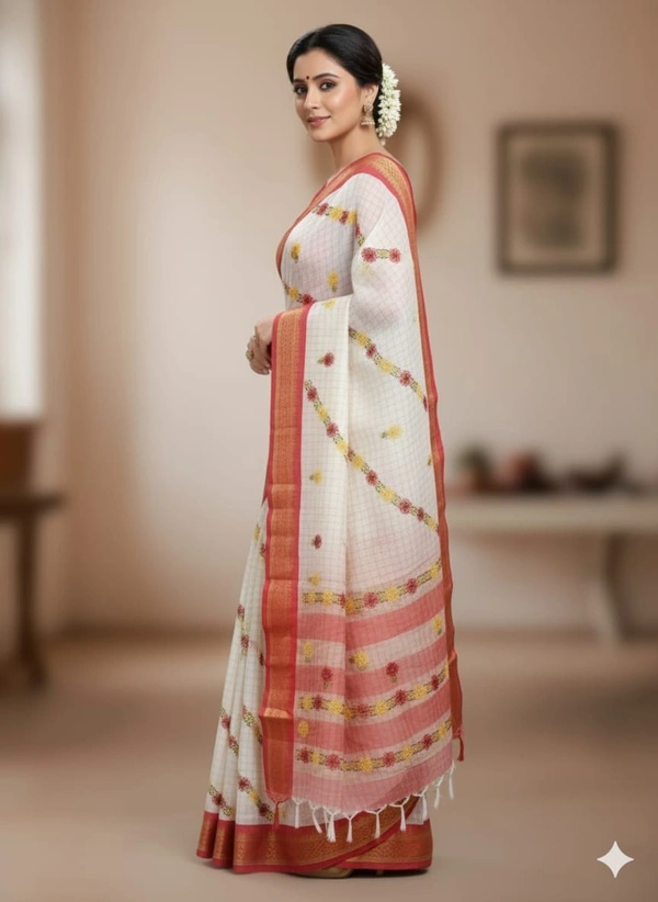 SKU1126 : Elegant Semi Silk Saree – Parsi Work - Dry Wash, Yes