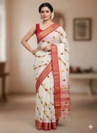 SKU1126 : Elegant Semi Silk Saree – Parsi Work - Dry Wash, Yes