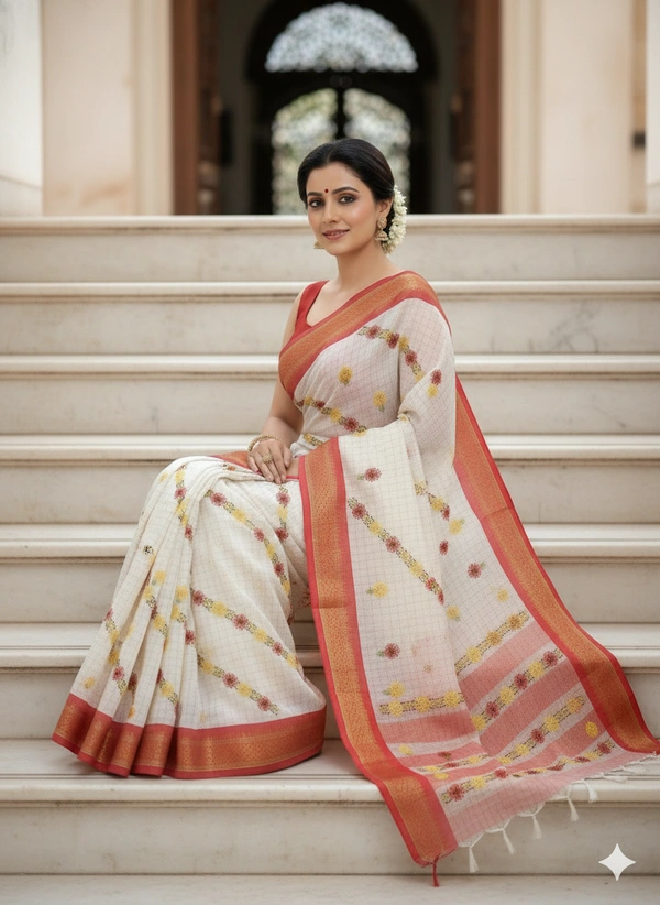 SKU1126 : Elegant Semi Silk Saree – Parsi Work - Dry Wash, Yes