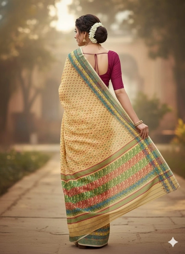 SKU1127 : Elegant Handwoven Jamdani Saree – Gujrati Lambani Work - Dry wash, Yes